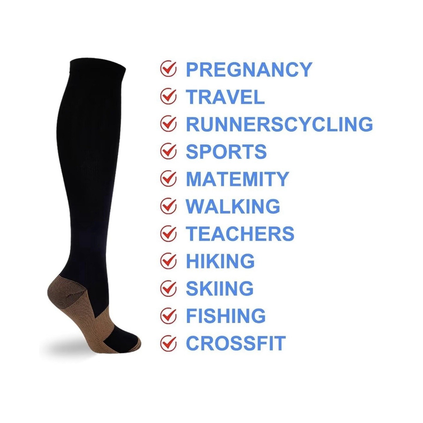 Compression Socks Stockings 5 PairsWomens Mens Knee High Medical 2030 Mmhg SM